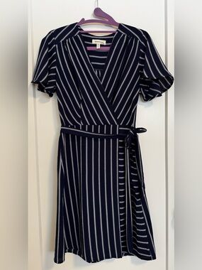 Monteau Navy Striped Wrap Dress